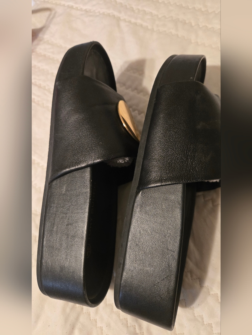 Tory Burch Black Slide Sandals with Gold Medallion - Picture 7 of 16